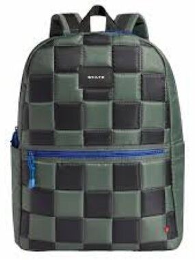 STATE Quilted Black & Green Backpack with Blue Accents
